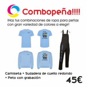 COMBOPEÑA 1 Camiseta + Sudadera Cuello Redondo + Peto (Grabación Incluida)