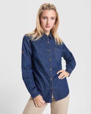 Camisa Vaquera Entallada de Manga Larga para Mujer (Roly Lujan Woman CM6707)